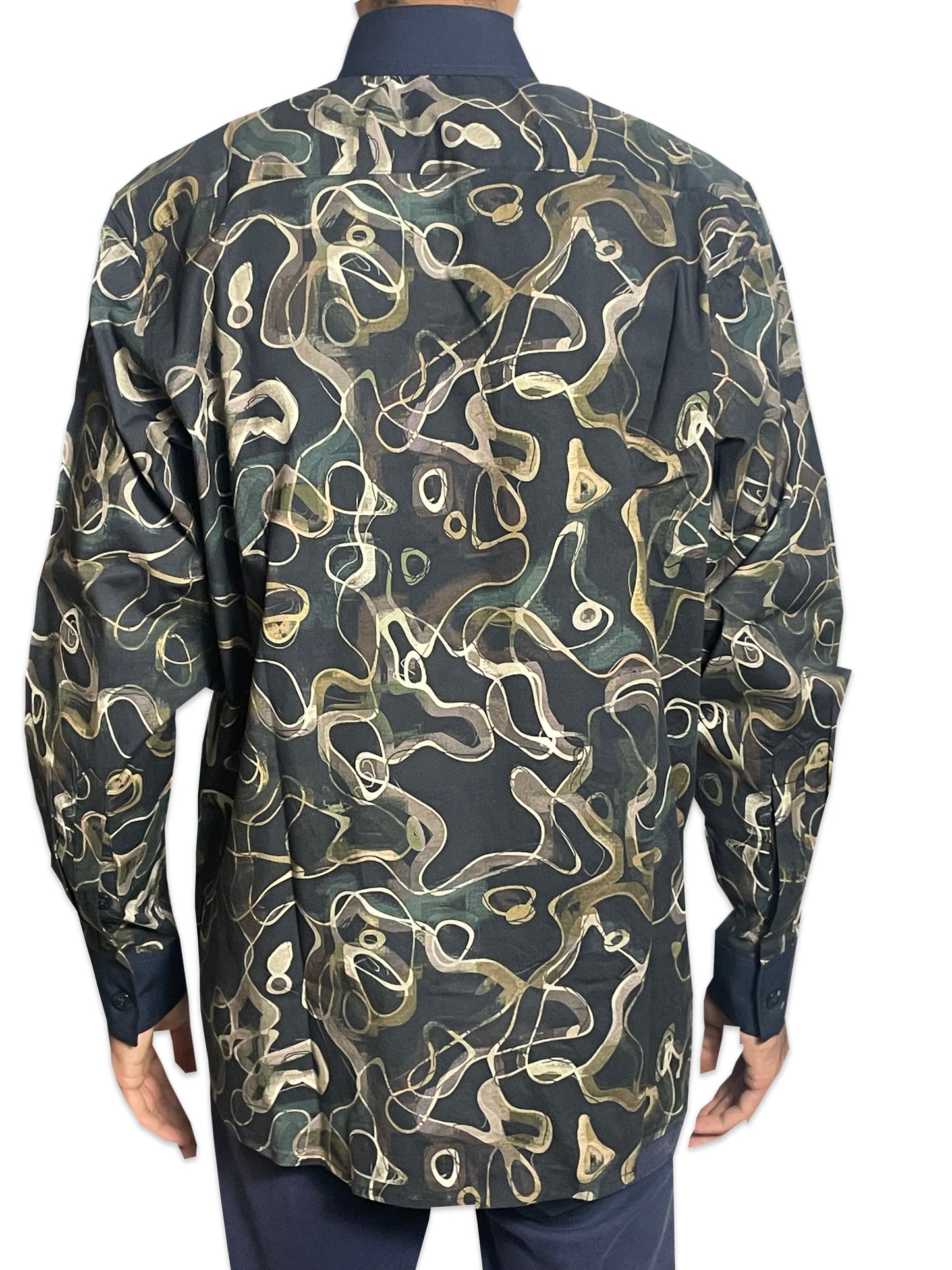 CONTRAST COLLAR ABSTRACT PRINT SHIRT