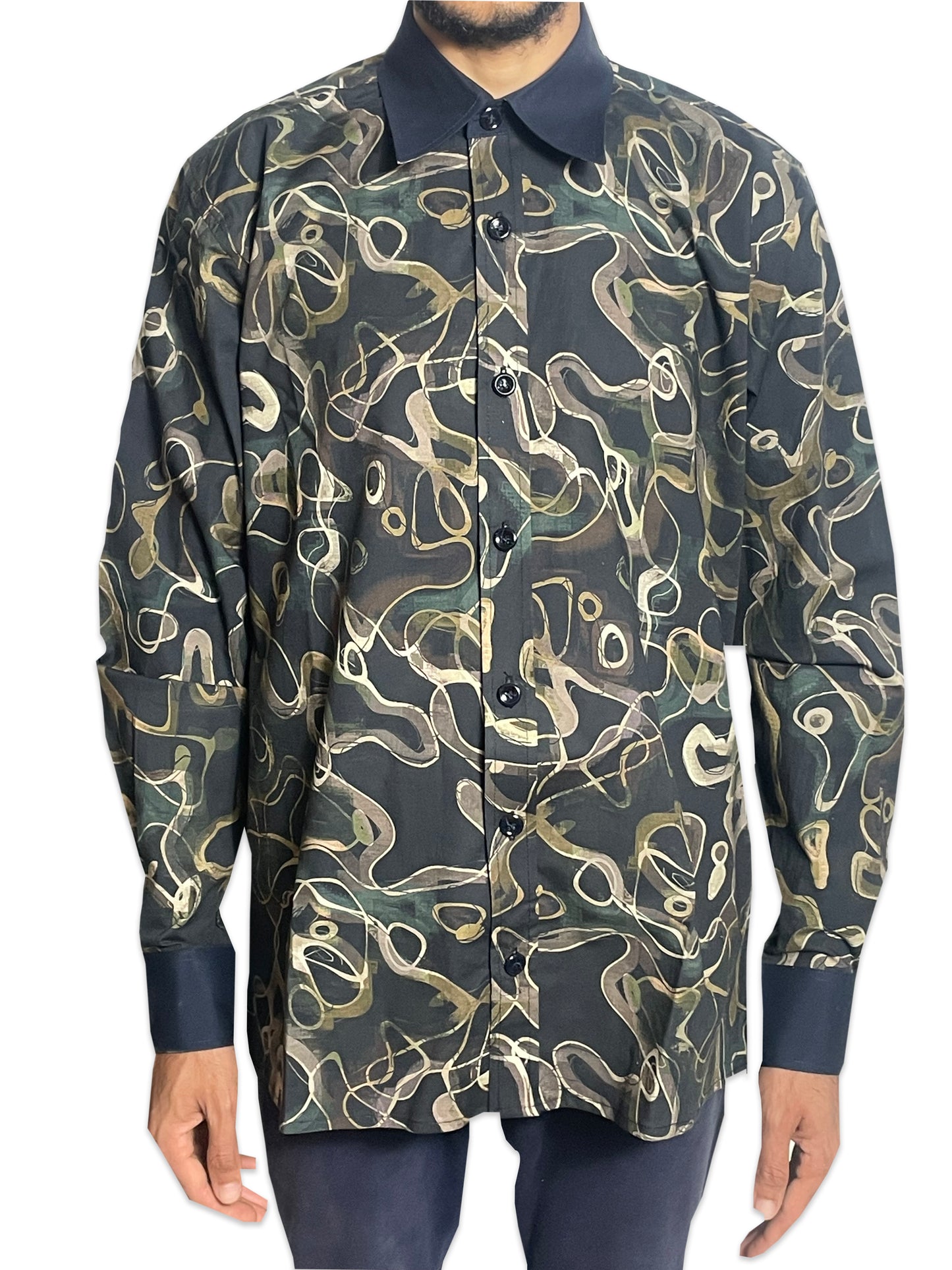 CONTRAST COLLAR ABSTRACT PRINT SHIRT