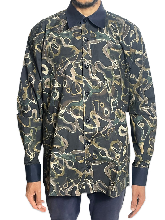 CONTRAST COLLAR ABSTRACT PRINT SHIRT